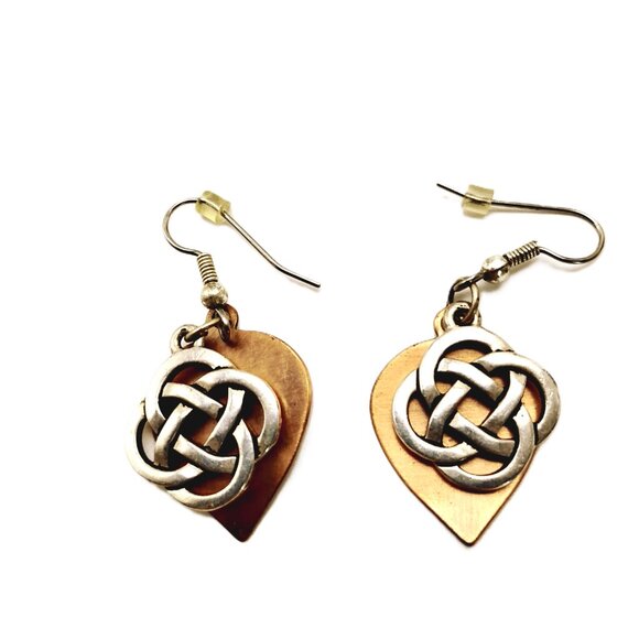Vintage Style Copper & SIlver-Tone Celtic Knot Teardrop Dangle Earrings - Picture 2 of 7